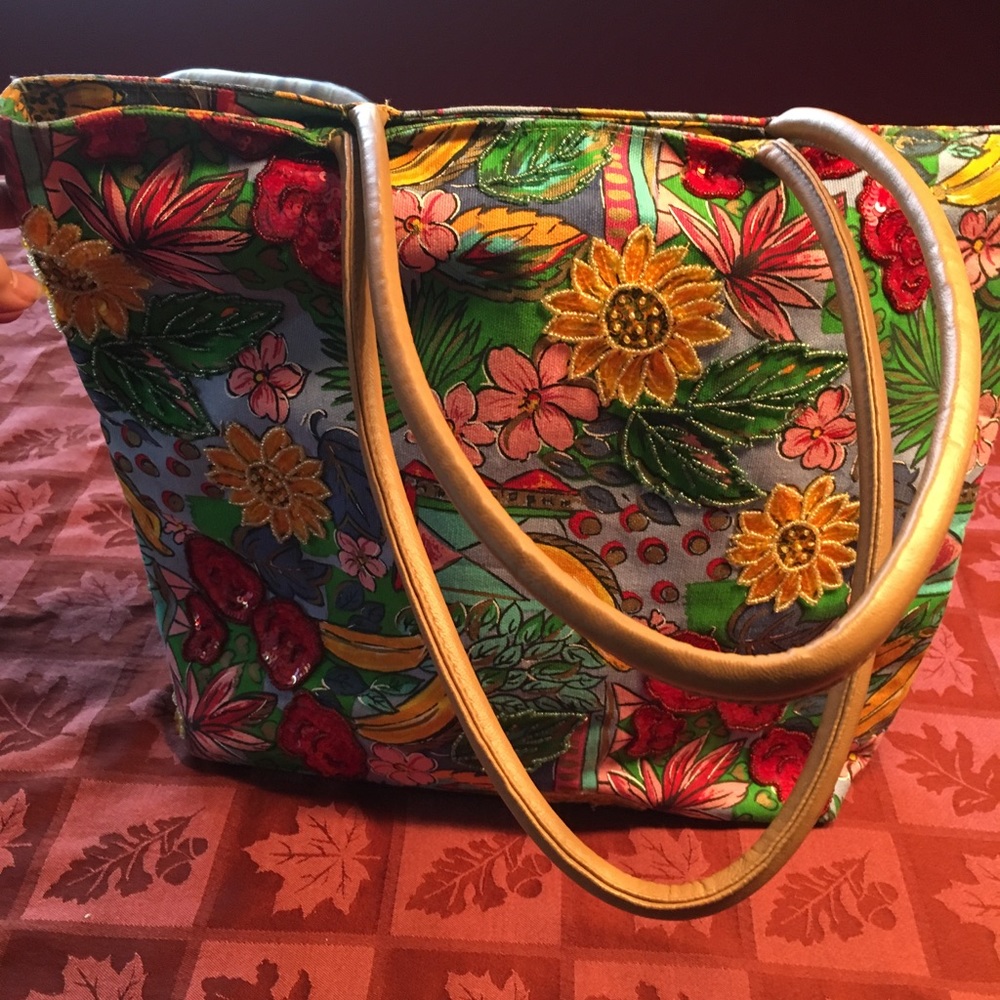 Tropical flair embellished tote
